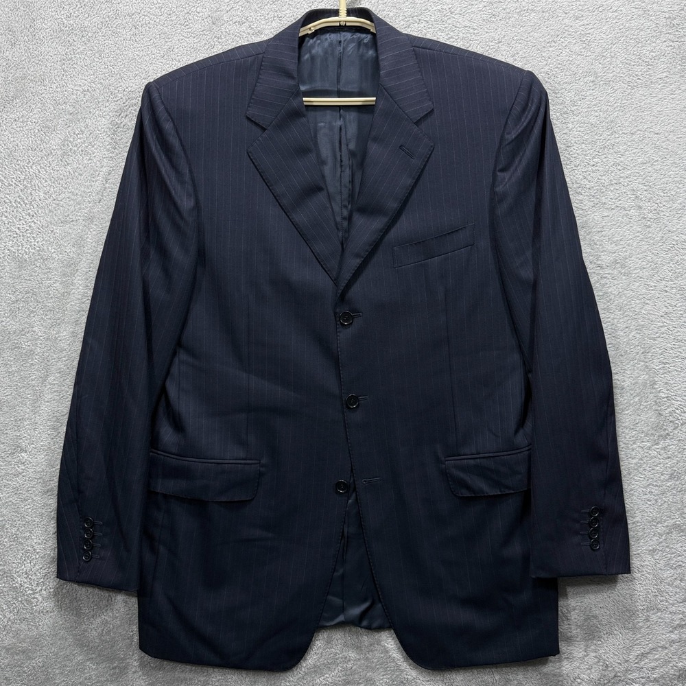 Canali Suit Jacket 40L Blue Pinstripe Wool Super 120 Blue Label 13320/33 Drop 7